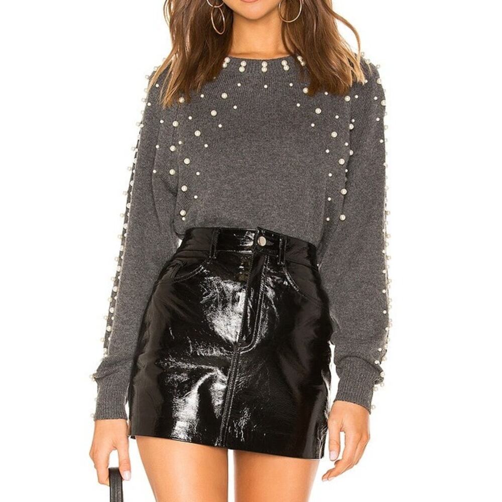 Joie Nilania Pearlized Embellished Long Sleeve Sweater Dark Heather Grey Medium